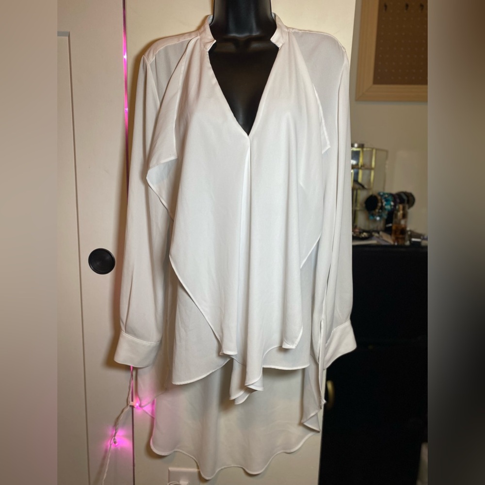 Peter Nygard White Draped V-Neck Blouse